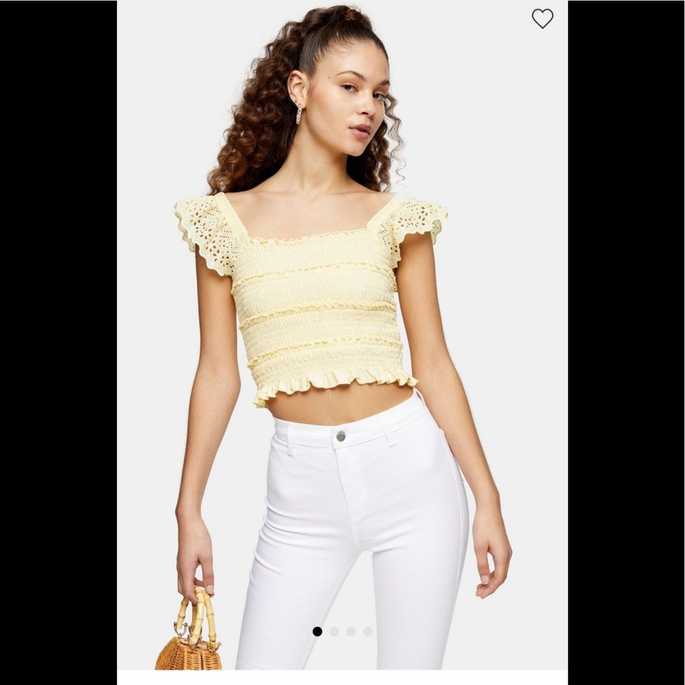 Topshop yellow shirred frill sleeve top
